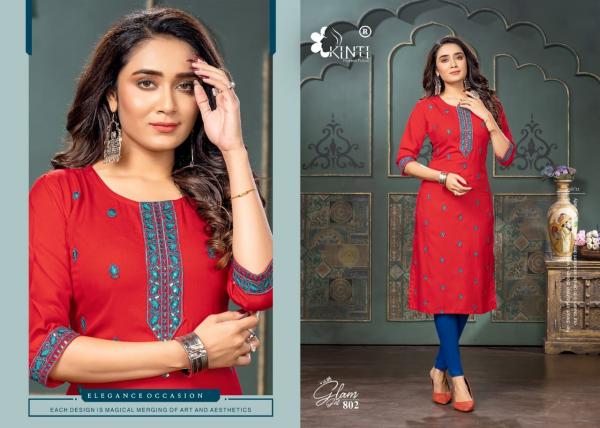 Kinti Glam Girl 8 Rayon Embroidery Straight Cut Kurti Collection